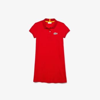 Lacoste Lacoste x National Geographic Cotton Piqué Polo Shirt Dress Dětské - Šaty Červené / Bílé | C